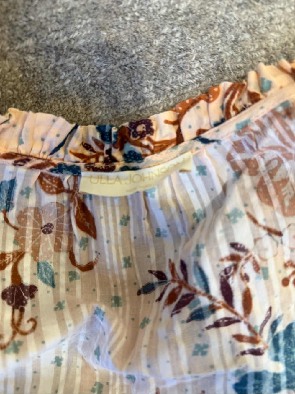 Ulla Johnson Cream Blouse with Teal and Rust Peacock Print - Picture 3 of 5